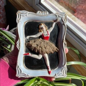 Vtg MCM 3D Dancing BALLERINA W/Lace Tutu Ceramic Wall Plaque Japan *READ*